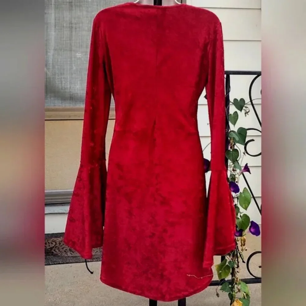 90s Lip Service Hi Low Red Velvet Laced Top with Bell Sleeves Small - Picture 3 of 14